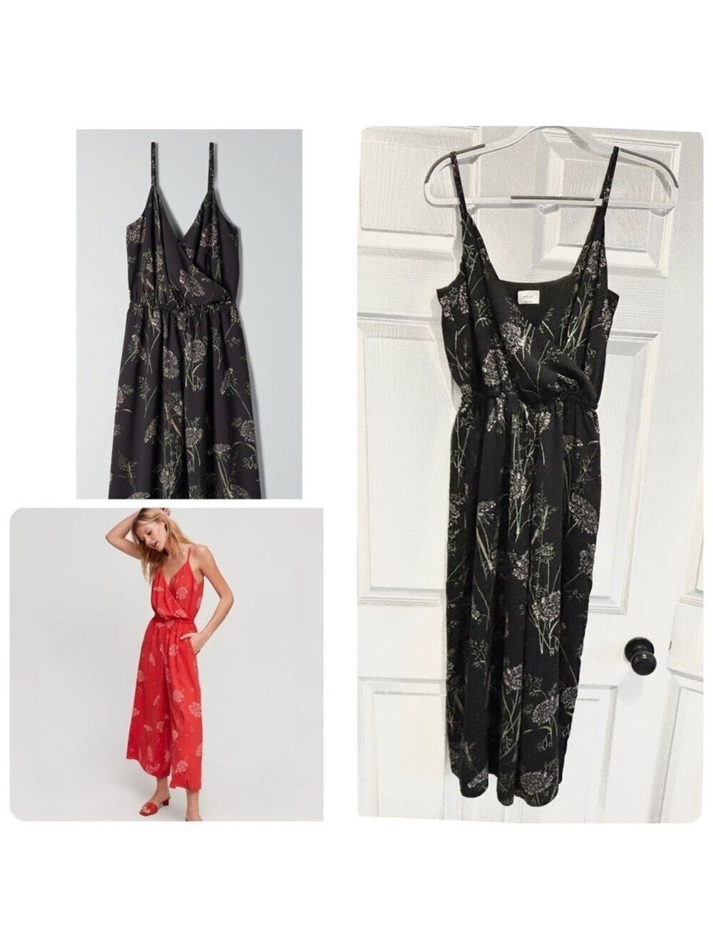 Aritzia Wilfred Melodie Jumpsuit Black Floral Wide Leg Sleeveless Size Small